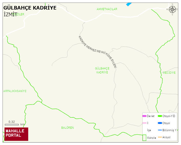 GÜLBAHÇE KADRİYE Mahallesi Haritası | İnteraktif Köy ve Mahalle Sınırları