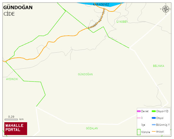 GÜNDOĞAN Köyü Haritası | Dağlar, Ovalar ve Akarsu Bilgileri