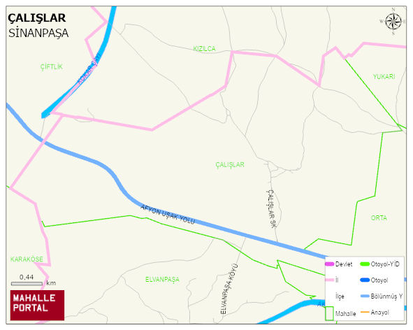GÜNEY BELDESİ ÇALIŞLAR Mahallesi Haritası | Mahalle ve Köy Sınırı