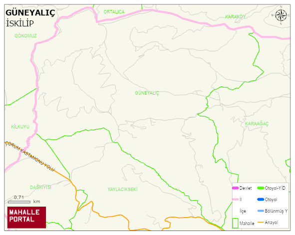 GÜNEYALIÇ Köyü Haritası | Yükselti ve Doğa Özellikleri