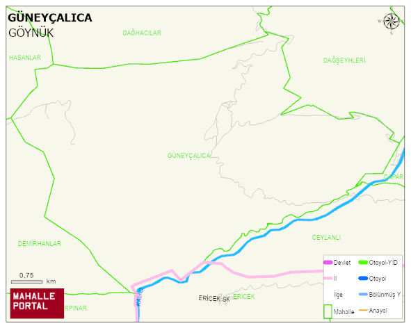 GÜNEYÇALICA Köyü Haritası | Sayısal Bölge Görünümü