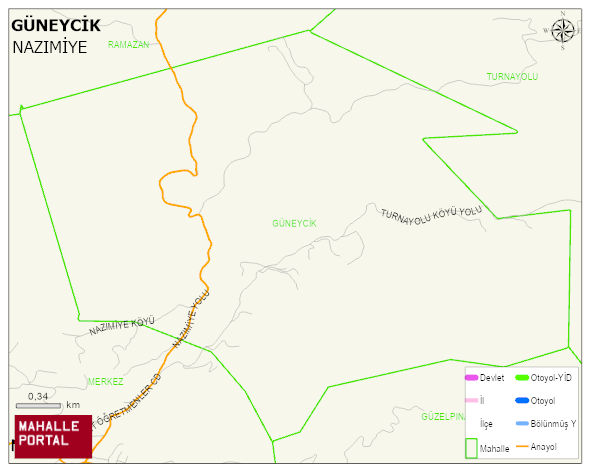 GÜNEYCİK Köyü Haritası | Dağlar, Ovalar ve Akarsu Bilgileri