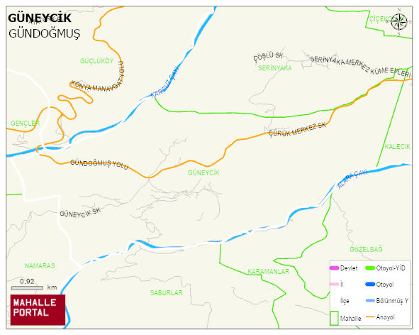 GÜNEYCİK Mahallesi Haritası | Yükselti ve Doğa Özellikleri