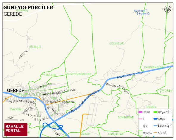 GÜNEYDEMİRCİLER Köyü Haritası | Detaylı Köy ve Mahalle Görünümü