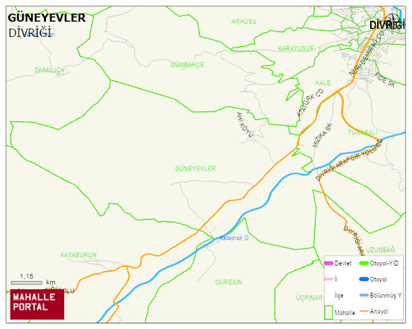 GÜNEYEVLER Köyü Haritası | Yükselti ve Doğa Özellikleri