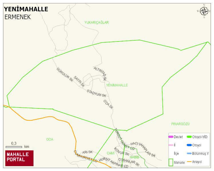 GÜNEYYURT BELDESİ YENİMAHALLE Mahallesi Haritası | Mahalle ve Köy Sınırı