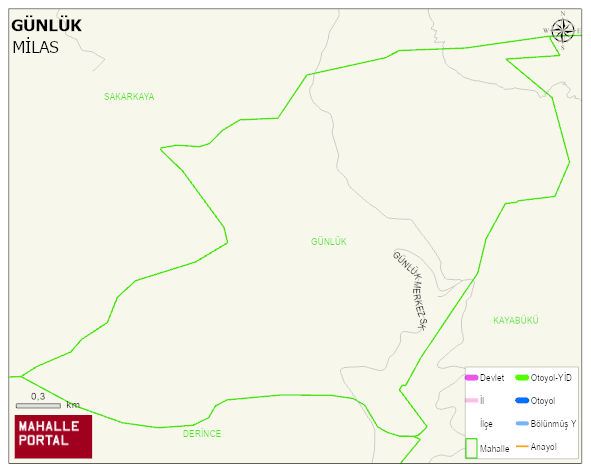 GÜNLÜK Mahallesi Haritası | İnteraktif Köy ve Mahalle Sınırları