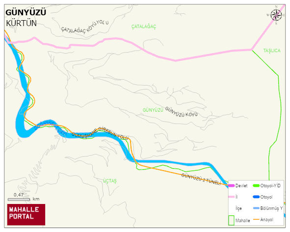 GÜNYÜZÜ Köyü Haritası | Coğrafi Yapı ve Detaylı Haritası