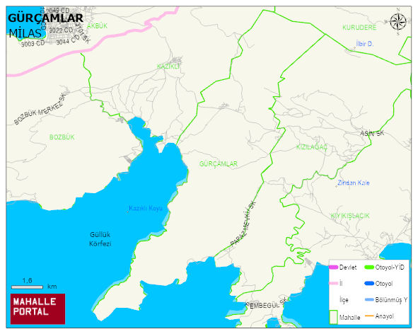 GÜRÇAMLAR Mahallesi Haritası | Coğrafi Yapı ve Detaylı Haritası