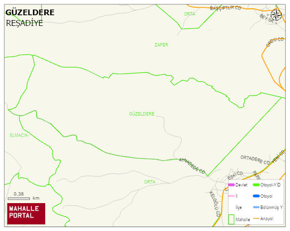 GÜZELDERE Köyü Haritası | Mahalle ve Köy Sınırı