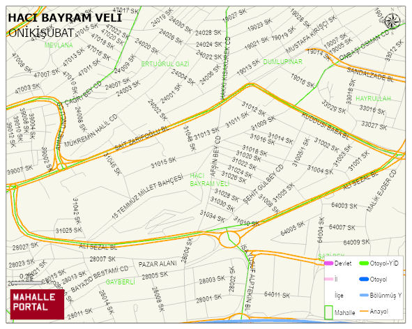 HACI BAYRAM VELİ Mahallesi Haritası | Dağlar, Ovalar ve Akarsu Bilgileri