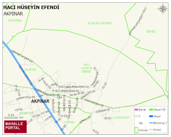 HACI HÜSEYİN EFENDİ Mahallesi Haritası | Detaylı Köy ve Mahalle Görünümü