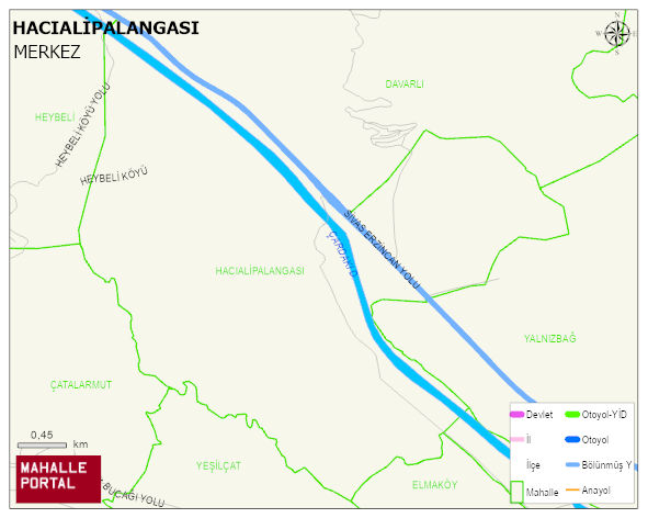 HACIALİPALANGASI Köyü Haritası | Dağlar, Ovalar ve Akarsu Bilgileri