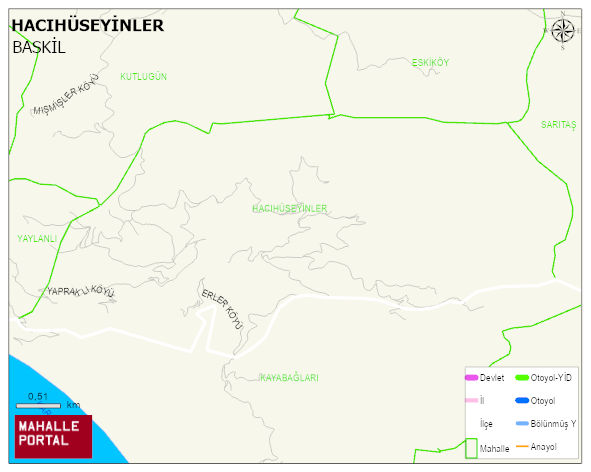 HACIHÜSEYİNLER Köyü Haritası | Yükselti ve Doğa Özellikleri