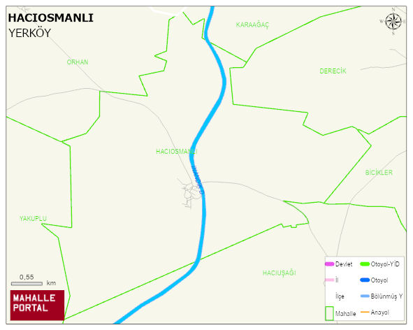 HACIOSMANLI Köyü Haritası | Dağlar, Ovalar ve Akarsu Bilgileri