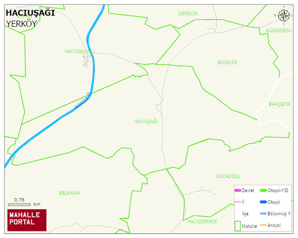HACIUŞAĞI Köyü Haritası | Sayısal Bölge Görünümü