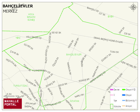 HALFELİ BELDESİ BAHÇELİEVLER Mahallesi Haritası | Mahalle ve Köy Sınırı