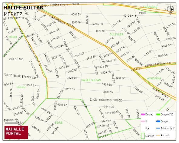 HALİFE SULTAN Mahallesi Haritası | Yükselti ve Doğa Özellikleri