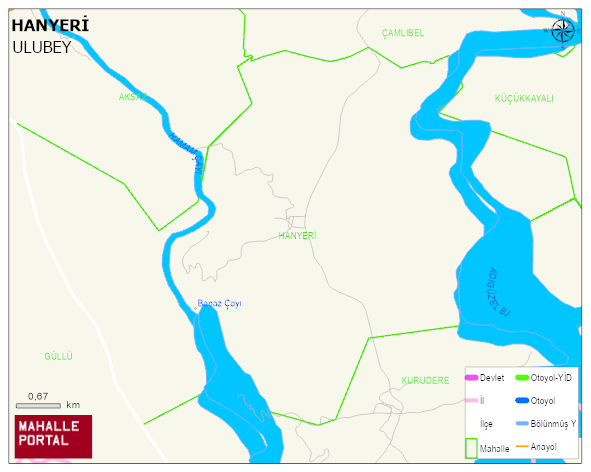 HANYERİ Köyü Haritası | Dağlar, Ovalar ve Akarsu Bilgileri