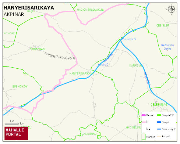 HANYERİSARIKAYA Köyü Haritası | Coğrafi Yapı ve Detaylı Haritası