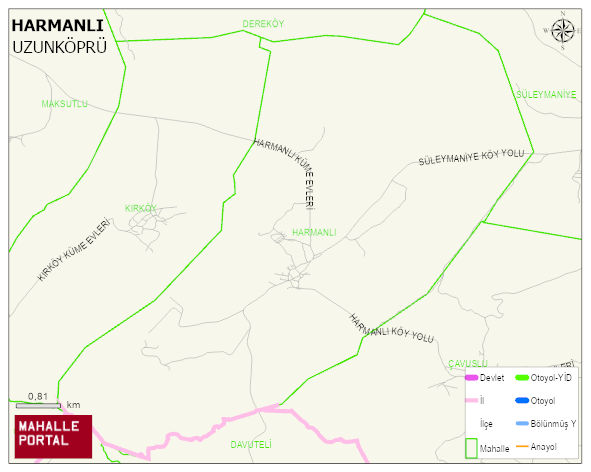 HARMANLI Köyü Haritası | Yükselti ve Doğa Özellikleri