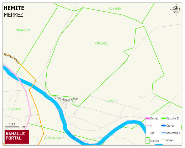 HEMİTE Köyü Haritası | Dağlar, Ovalar ve Akarsu Bilgileri