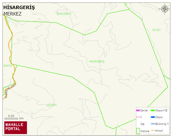 HİSARGERİŞ Köyü Haritası | Yükselti ve Doğa Özellikleri