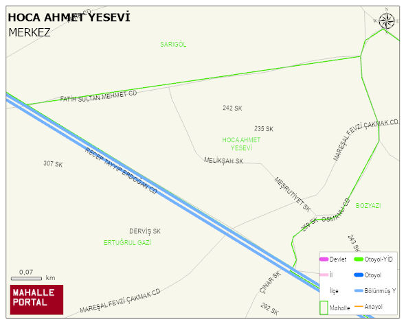 HOCA AHMET YESEVİ Mahallesi Haritası | İnteraktif Köy ve Mahalle Sınırları
