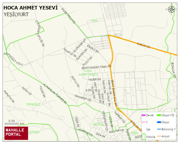 HOCA AHMET YESEVİ Mahallesi Haritası | Detaylı Köy ve Mahalle Görünümü