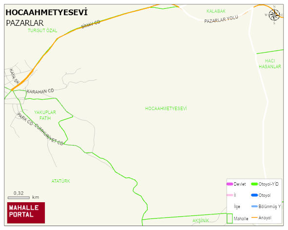 HOCAAHMETYESEVİ Mahallesi Haritası | İnteraktif Köy ve Mahalle Sınırları