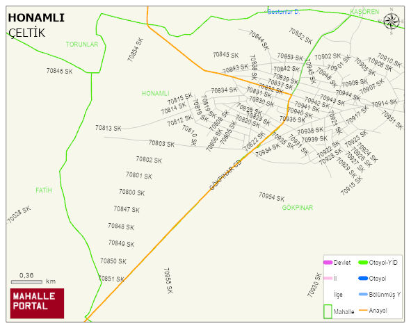 HONAMLI Mahallesi Haritası | Sayısal Bölge Görünümü