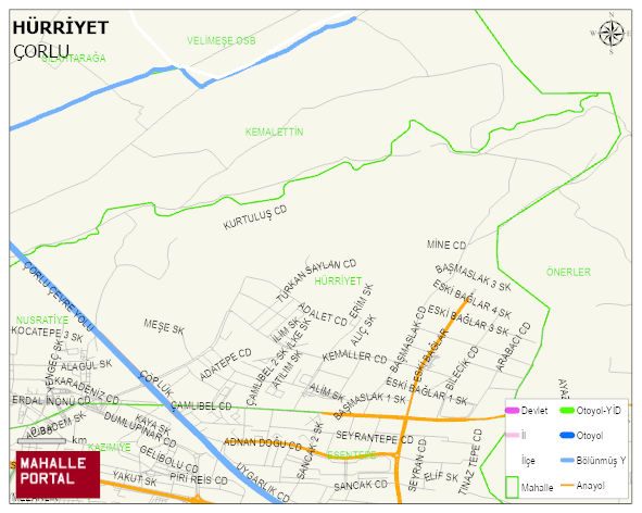 HÜRRİYET Mahallesi Haritası | Coğrafi Yapı ve Detaylı Haritası