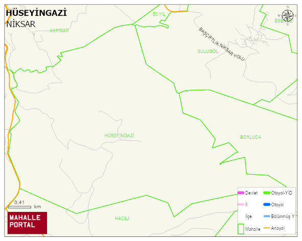 HÜSEYİNGAZİ Köyü Haritası | Yükselti ve Doğa Özellikleri
