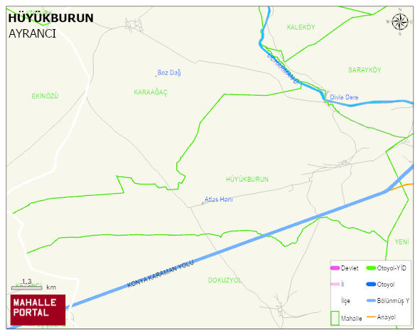 HÜYÜKBURUN Köyü Haritası | İnteraktif Köy ve Mahalle Sınırları