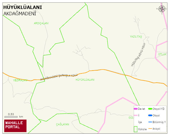 HÜYÜKLÜALANI Köyü Haritası | İnteraktif Köy ve Mahalle Sınırları