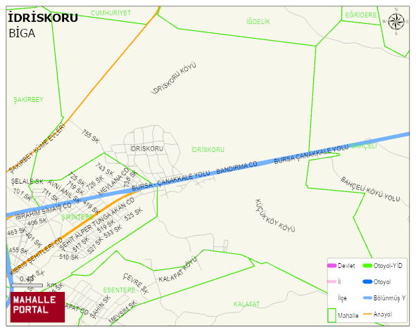 İDRİSKORU Köyü Haritası | Yükselti ve Doğa Özellikleri