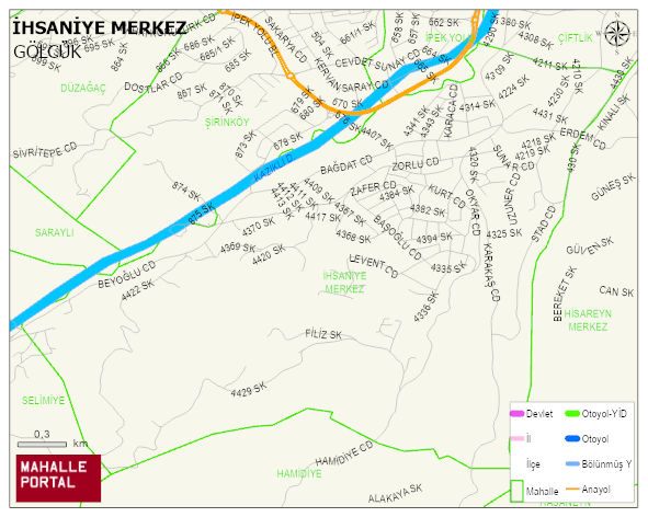 İHSANİYE MERKEZ Mahallesi Haritası | Dağlar, Ovalar ve Akarsu Bilgileri