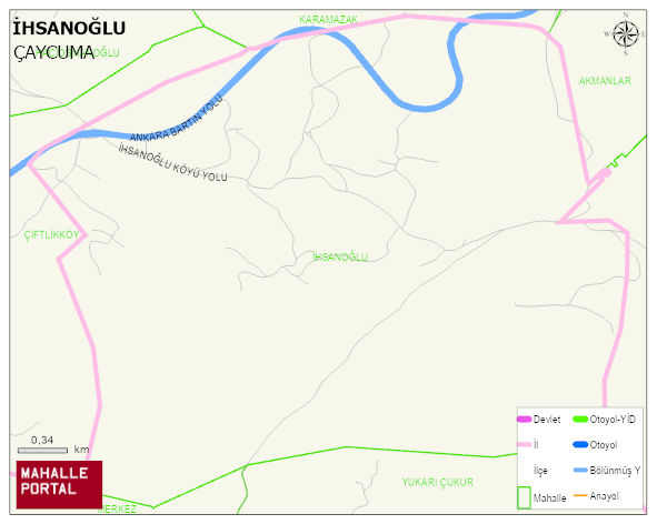 İHSANOĞLU Köyü Haritası | Yükselti ve Doğa Özellikleri