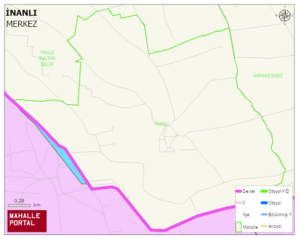 İNANLI Köyü Haritası | Dağlar, Ovalar ve Akarsu Bilgileri