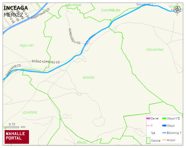 İNCEAĞA Köyü Haritası | Mahalle ve Köy Sınırı