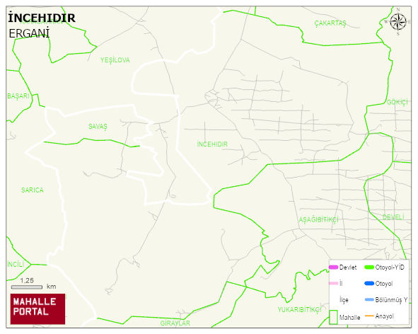 İNCEHIDIR Mahallesi Haritası | Sayısal Bölge Görünümü