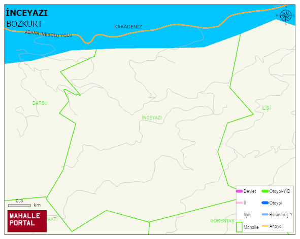 İNCEYAZI Köyü Haritası | Yükselti ve Doğa Özellikleri