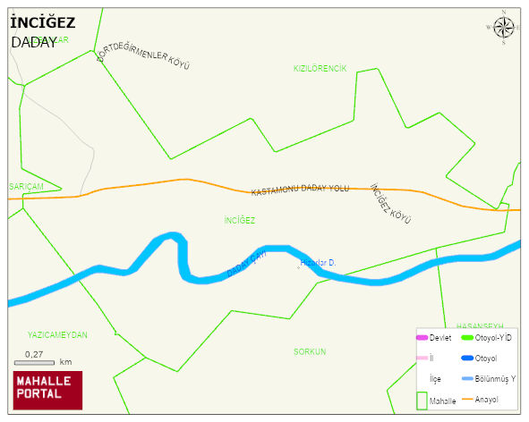 İNCİĞEZ Köyü Haritası | Dağlar, Ovalar ve Akarsu Bilgileri