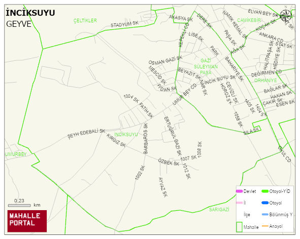 İNCİKSUYU Mahallesi Haritası | Mahalle ve Köy Sınırı