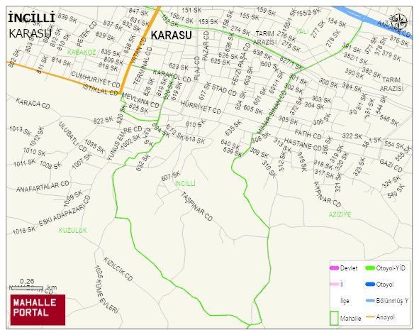 İNCİLLİ Mahallesi Haritası | Mahalle ve Köy Sınırı