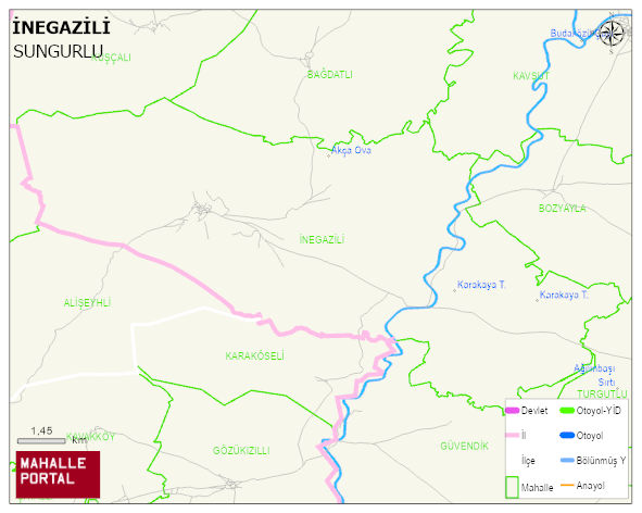 İNEGAZİLİ Köyü Haritası | Detaylı Köy ve Mahalle Görünümü