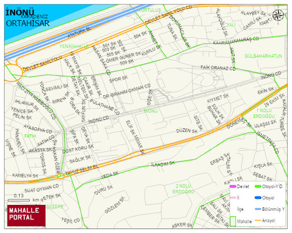 İNÖNÜ Mahallesi Haritası | Dağlar, Ovalar ve Akarsu Bilgileri