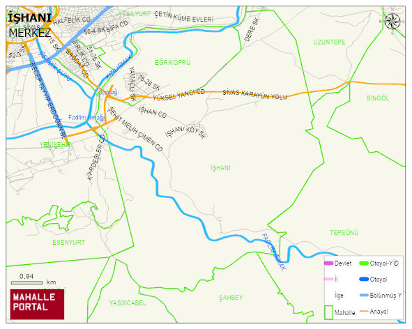 İŞHANI Köyü Haritası | Dağlar, Ovalar ve Akarsu Bilgileri