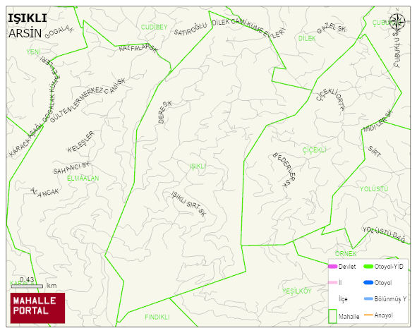 IŞIKLI Mahallesi Haritası | Mahalle ve Köy Sınırı