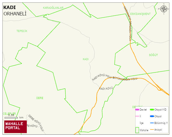 KADI Mahallesi Haritası | Yükselti ve Doğa Özellikleri